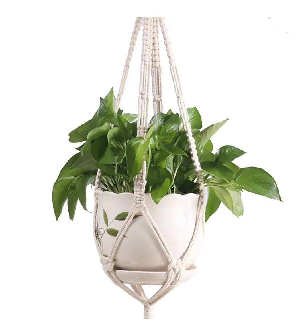 Gardening Flower Pot Cotton Linen Rope Net Pocket Hanging Basket Lanyard Plant Hanger