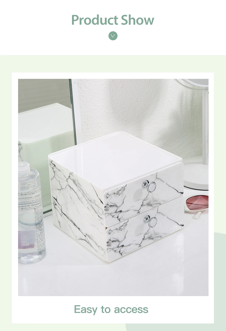 Creative Dresser Makeup Organizer Brushes Marble Design Square 2 Tier Cosmetic Drawers Organizer