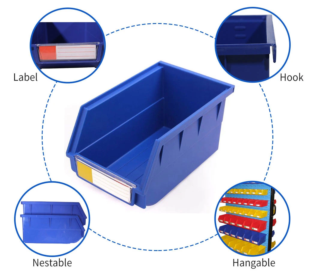 Custom Large Small Industrial Stackable Hang Shelfull Warehouse Spare Parts Tool Panels Screw Shelf Picking Plastic Storage Bins for Garage/Workshop/Hardware